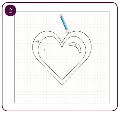 Zeichnung eines Herzens mit Bleistift auf kariertem Papier, inklusive Zahlen und Linien, im Rahmen eines kreativen Zeichenprojekts.