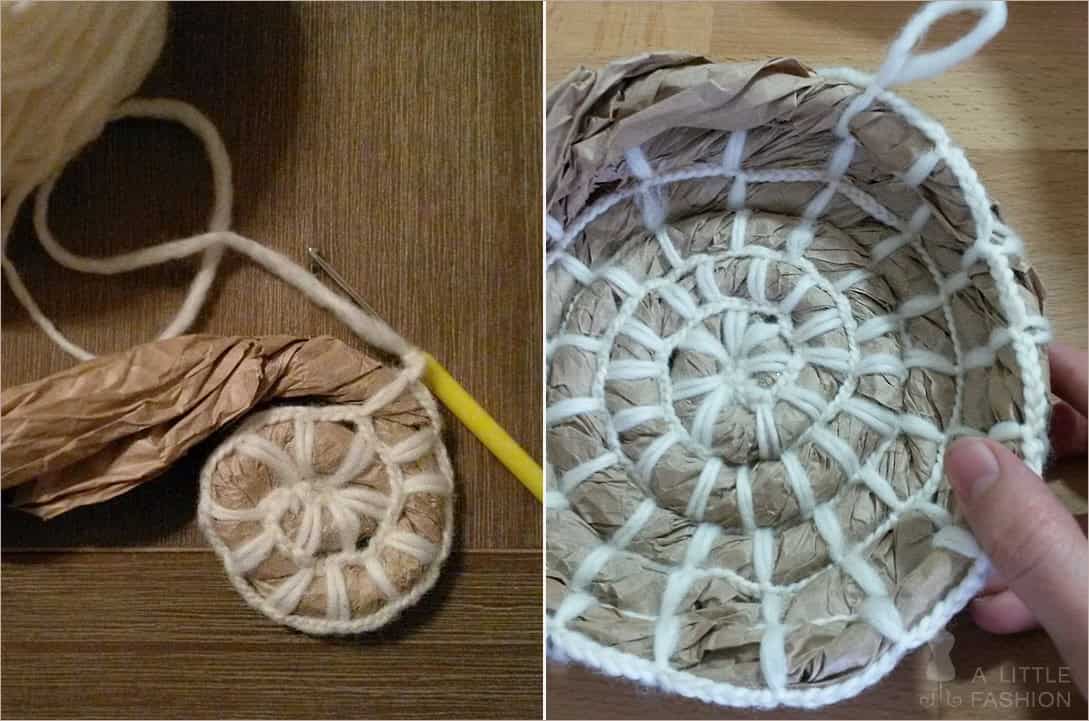 Schale aus Packpapier häkeln