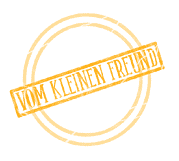 Stempel mit der Aufschrift VOM KLEINEN FREUND, symbolisiert handgemachte Produkte und kreative Handwerkskunst, passend für die Kategorie Handmade Kultur.