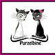 Zwei stilisierte Katzen, eine schwarz-weiße und eine grau-weiße, sitzen nebeneinander, symbolisieren Kreativität und Handwerkskunst bei HANDMADE Kultur.
