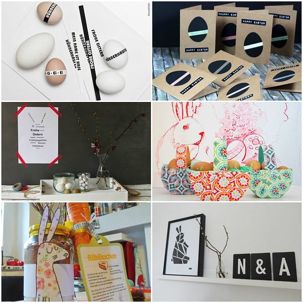 Kreative Osterdekorationen, Eier, Geschenke, Bastelmaterialien und Frühlingsdeko für Ostern, passend für DIY-Projekte und festliche Gestaltung.