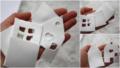 Kleine weiße Kerzenhäuser mit Fenster- und Herzöffnungen, handgefertigt, ideal für Dekorationen bei Blumen- / Kerzen Häuschen.