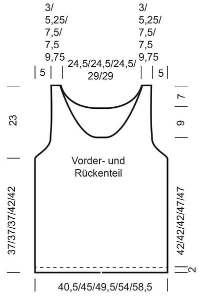 Detailliertes Schnittmuster für ein gestreiftes Häkeltop mit Maßen und Nähanleitung, geeignet für DIY-Mode und Handarbeit, perfekt für kreative Häklerinnen.
