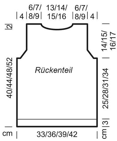 Detaillierte Schnittmusterzeichnung einer Mädchenjacke mit Maßen in cm, zeigt Rücken- und Armteile, ideal für Nähanleitungen und DIY-Projekte.