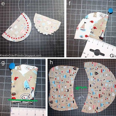 Nähanleitung für Nilpferdkissen mit Stoffteilen, Nähmaschine, Maßband und Stecknadeln, Anleitung zum Nähen eines Nilpferdkissens für Handmade Kultur.