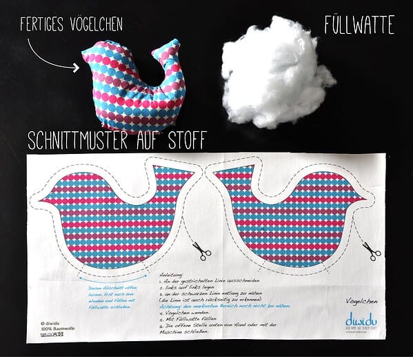 Vögelchen - Schnittmuster auf Stoff