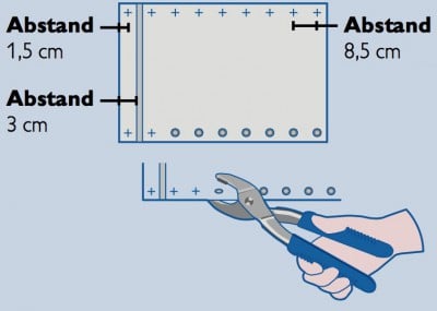 Schritt-für-Schritt-Anleitung zum Zuschneiden eines Lampenschirms mit Strickmühle MAXI, inklusive Maße und Schneidewerkzeug, für handgemachte Beleuchtungsideen.