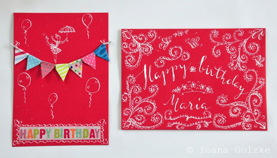Lettering: Geburtstagskarte, Umschlag und Geschenk