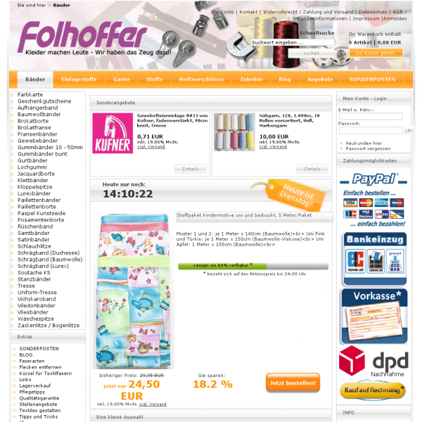 Stoffe, Vlieseline, Nähgarne, Reißverschlüsse und Nähzubehör günstig bei folhoffer.eu
