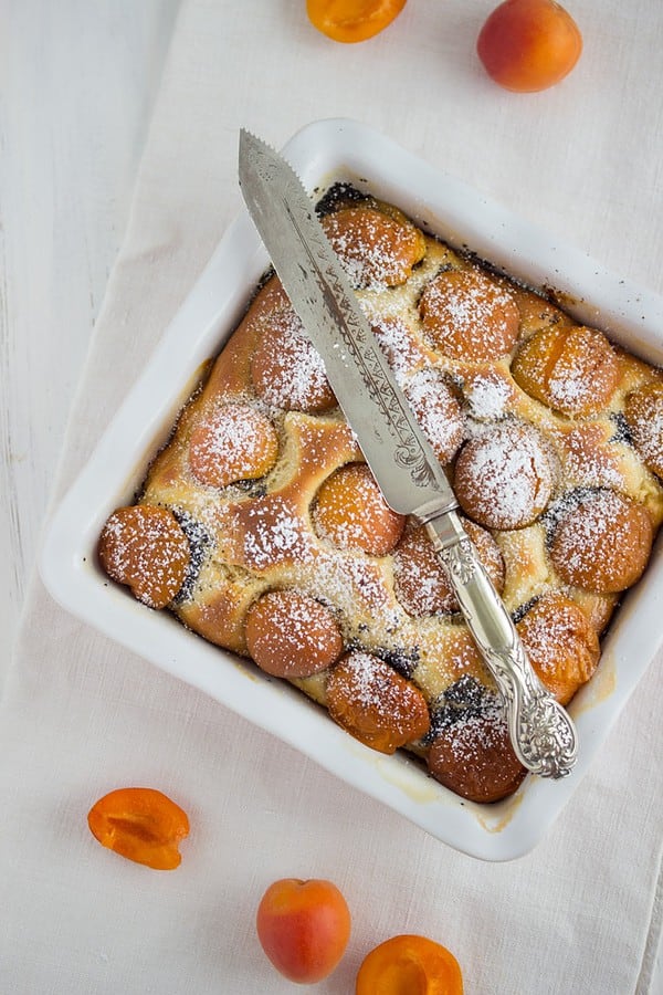 „Aprikosenkuchen mit Mohnbutter!"