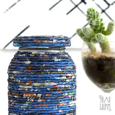 Paper Art Glas – umwickelt mit handmade Papierkordel Paper Art Glas – umwickelt mit handmade Papierkordel
