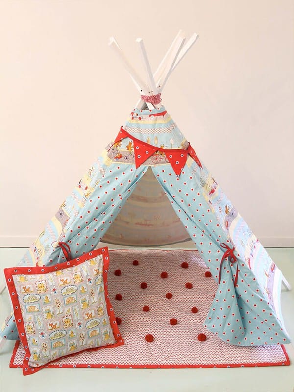 Tipi, Babydecke mit PomPoms & Kissen