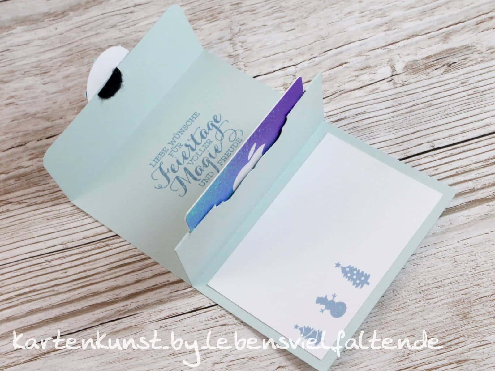 Winterliche Karte mit Gutschein – Halter zum Thema Stampin‘ Up! Herbst- / Winterkatalog 2015