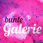 Bunte Galerie mit pinken Wasserfarben und Schriftzug für Handmade Kultur, kreative und bunte Kunstwerke, Galerie, Kunst, Handarbeit, Inspiration.