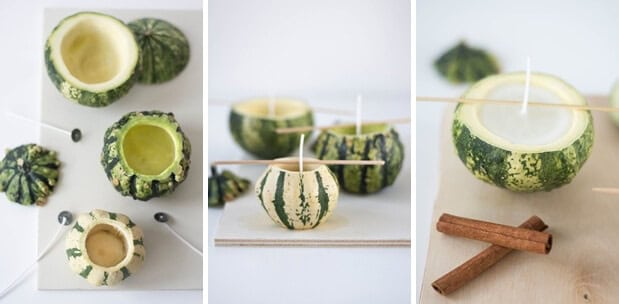 Herbstliches Tablett mit DIY Kürbis Kerzen