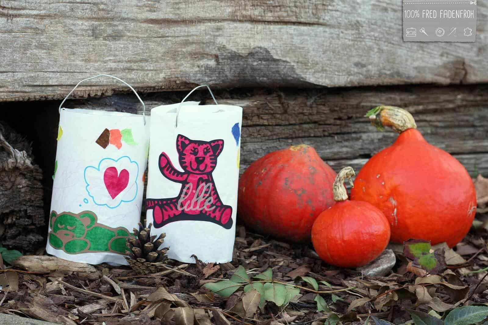 Laterne basteln aus Butterbrotpapier und PET-Flasche