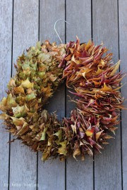 Herbstkranz.... bunte Blätter und ein Metallkleiderbügel ergeben ein Farbenspiel...