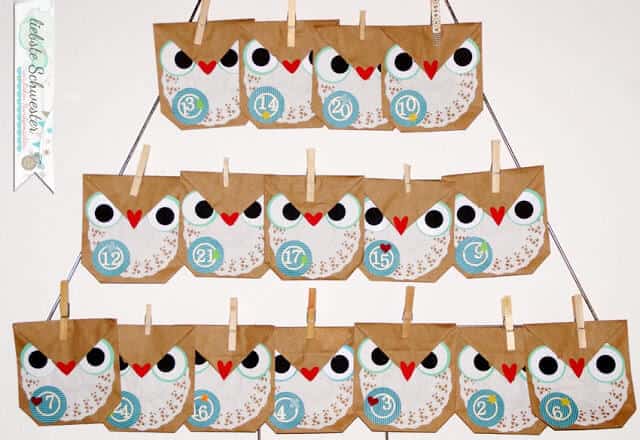 Familien-Adventskalender aus Eulen-Tüten