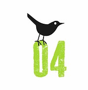 Illustration eines schwarzen Vogels, der auf der Zahl 14 sitzt, in grüner Schrift, symbolisiert den 14. Tag einer Handmade-Veranstaltung oder Kampagne.