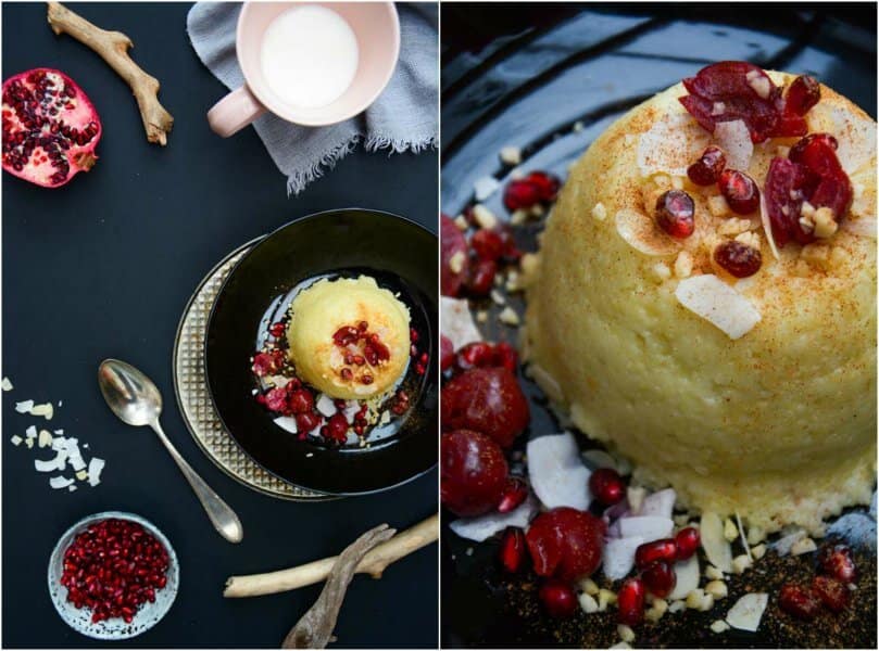 January Mornings: Frühstücks-Couscous mit Mandeln, Haselnüssen, Granatapfelkernen, Kirschen, Kokoschips und Zimt