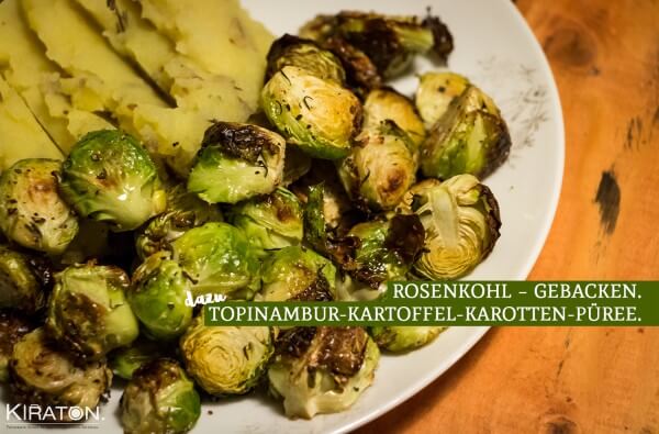 ROSENKOHL – GEBACKEN & DAZU TOPINAMBUR-KARTOFFEL-KAROTTEN-PÜREE.