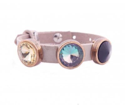 Cuoio Armband mit verschiedenen Rivoli Crystals, beige