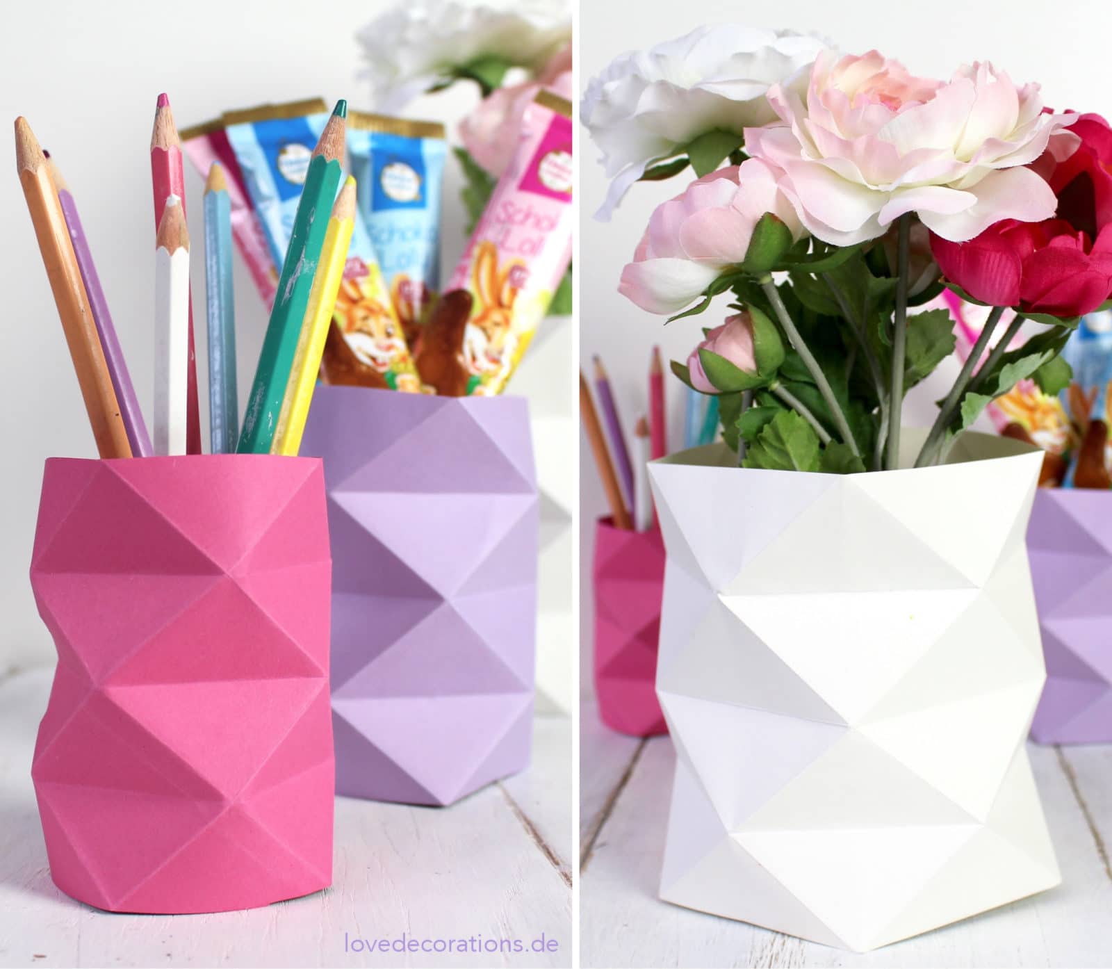 DIY Origami-Vasen mit Rautenmuster