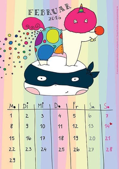 Kalender Februar 2016 - Freebie