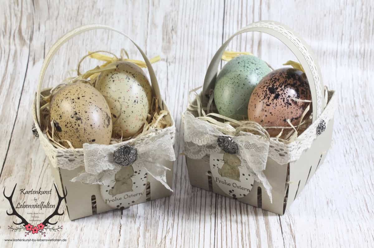 Schnelles Osterkörbchen mit Spitze und Häkelbordüre