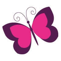 Farbenfroher Schmetterling mit pinken Flügeln und schwarzen Konturen, symbolisiert Kreativität und Handwerkskunst bei HANDMADE Kultur.