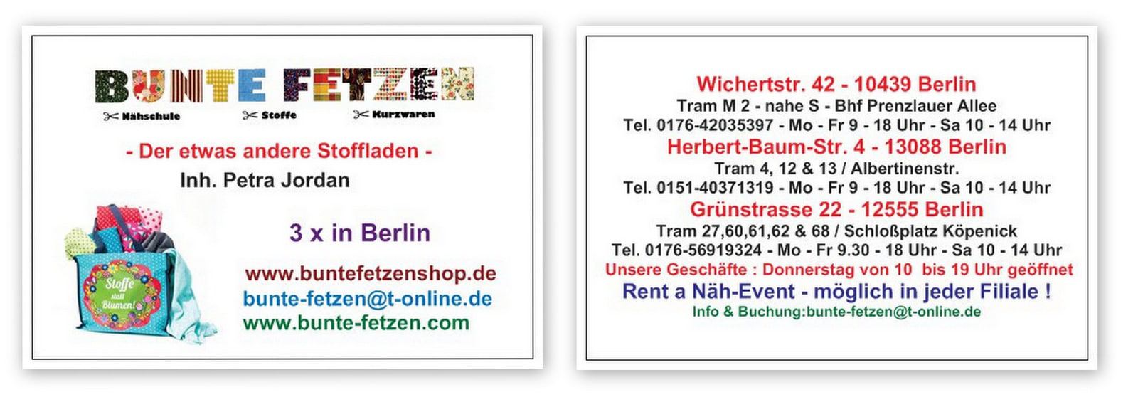 „Bunte Fetzen“® – Die Nähschule – Der etwas andere Stoffladen – 3 x in Berlin !