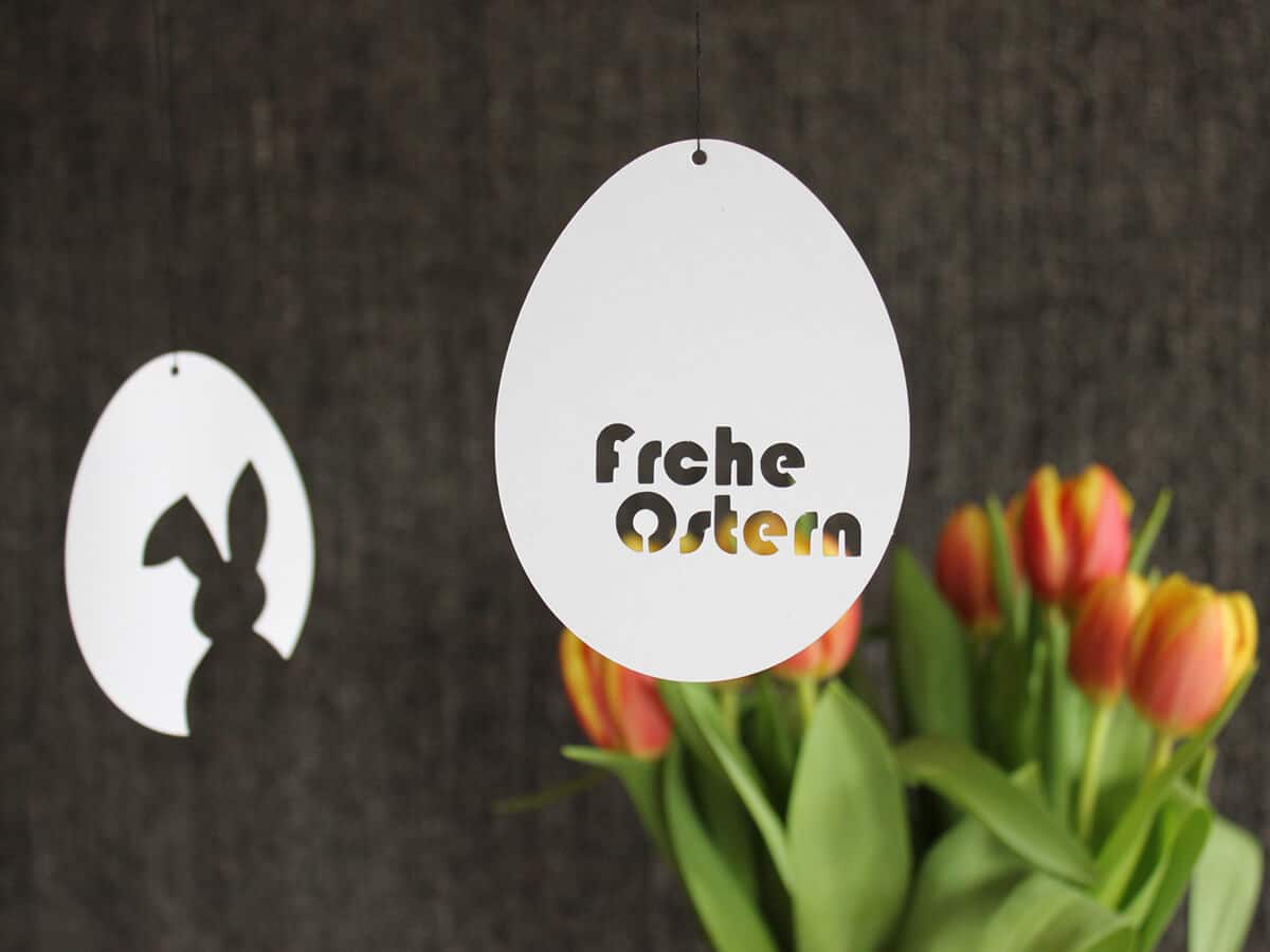 3 Vorlagen für schnelle & schlichte Osterdeko aus Papier: Osterhase & Tulpe & „Frohe Ostern“