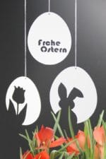 3 Vorlagen für schnelle & schlichte Osterdeko aus Papier: Osterhase & Tulpe & „Frohe Ostern“