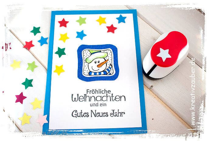 Weihnachtskarte mit Motivstempel und Motivlocher