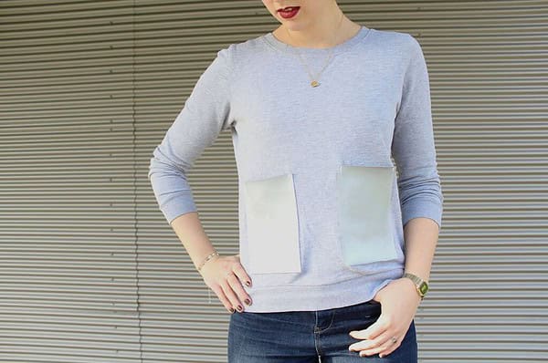 DIY Sweater mit augesetzten Ledertaschen