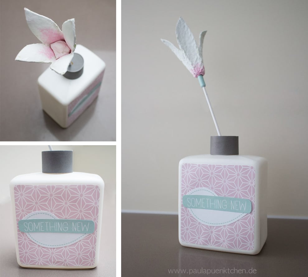 Upcycling: Eine kleine Blumenvase mit Papierblume