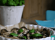 Auberginen Tarte mit Ziegenkäse/Oliven Topping