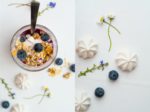 eisgekühltes Blaubeer Dessert im Glas mit knusprigem Erdnussriegel-Krokant Topping