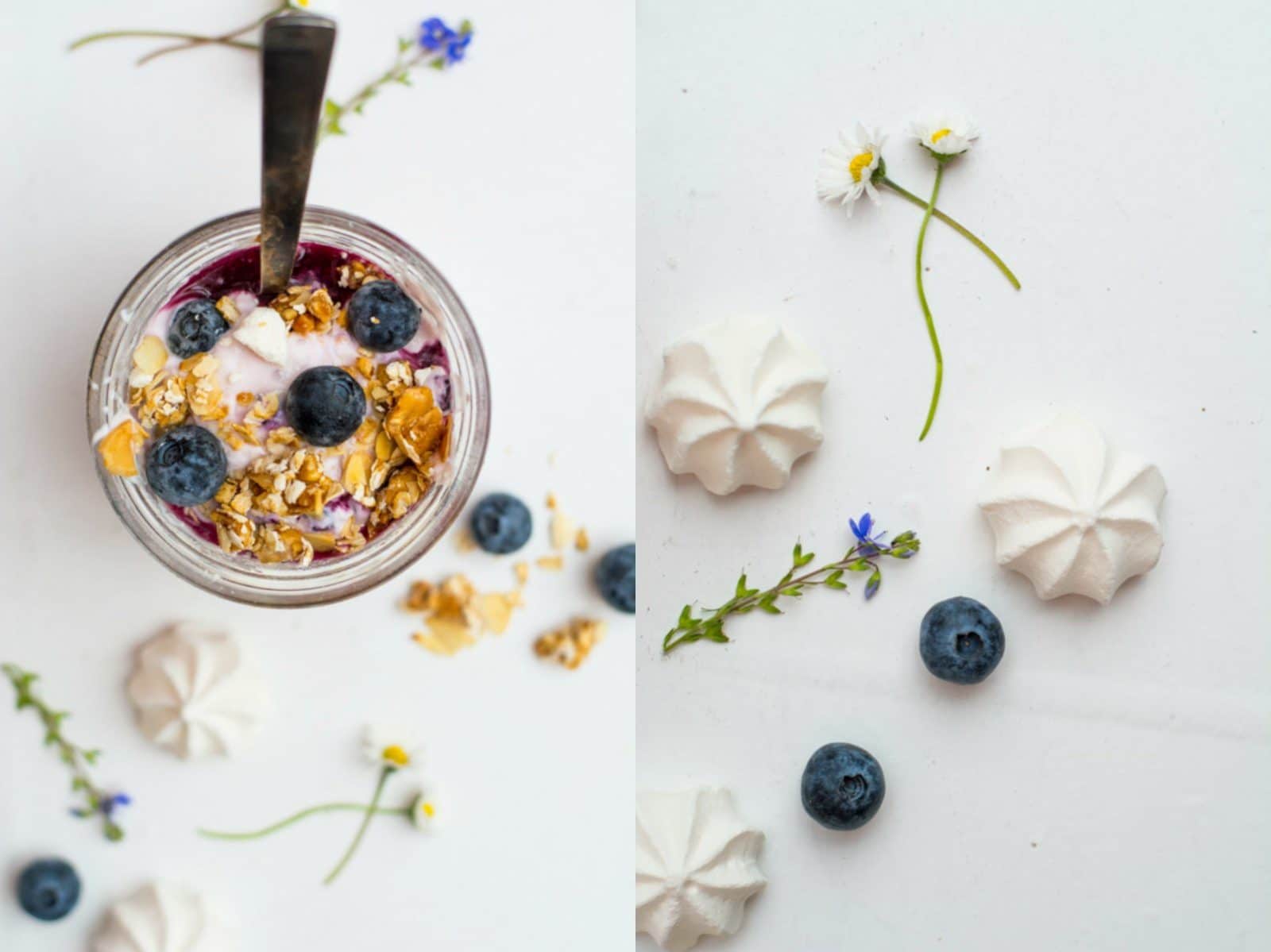 eisgekühltes Blaubeer Dessert im Glas mit knusprigem Erdnussriegel-Krokant Topping