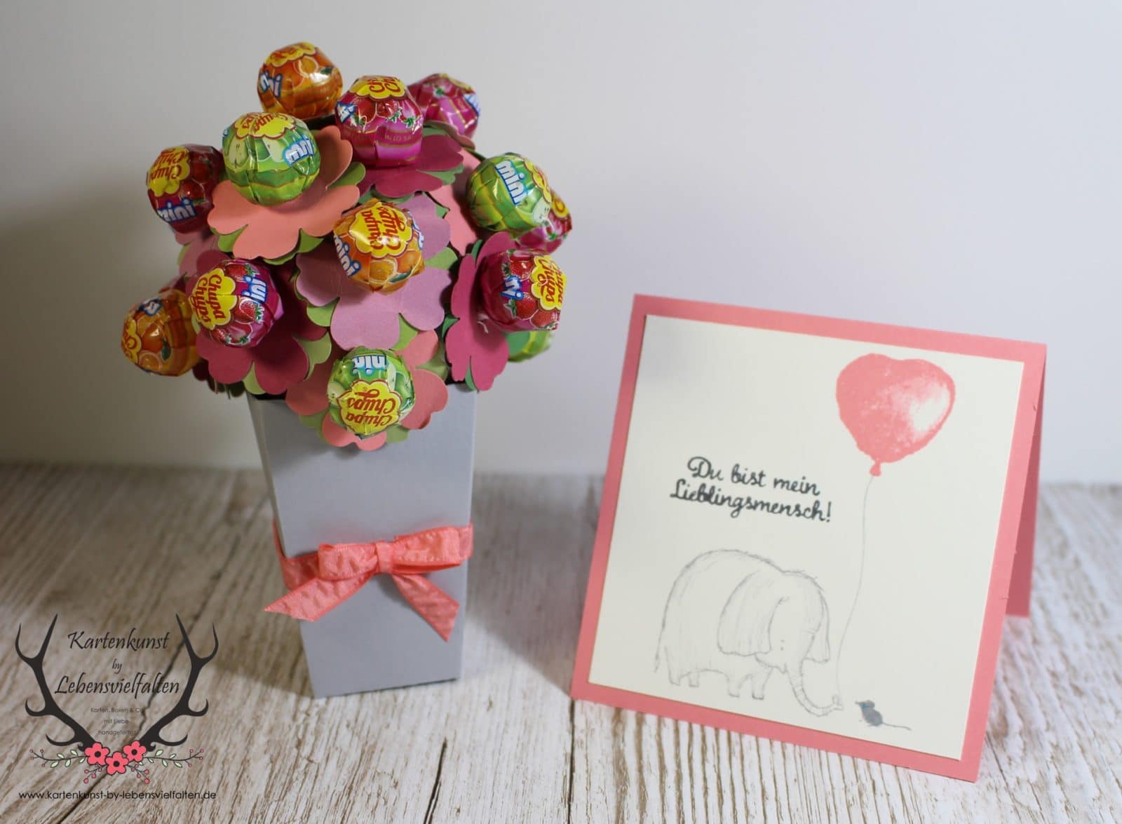 Chupa Chups Blumenstrauß und kleine Karte für