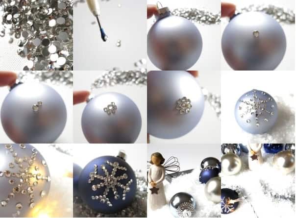 Weihnachtskugeln mit Strass verschönern