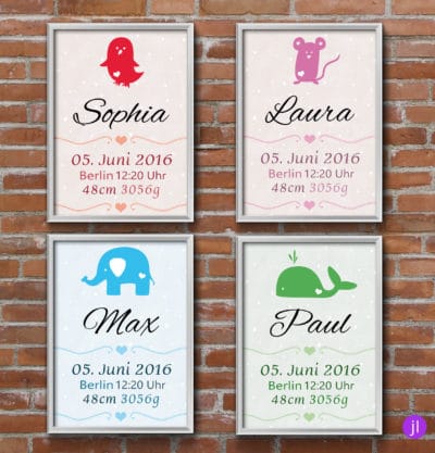 Poster zur Geburt (verschiedene Farben) A4 Poster zur Geburt (verschiedene Farben) A4
