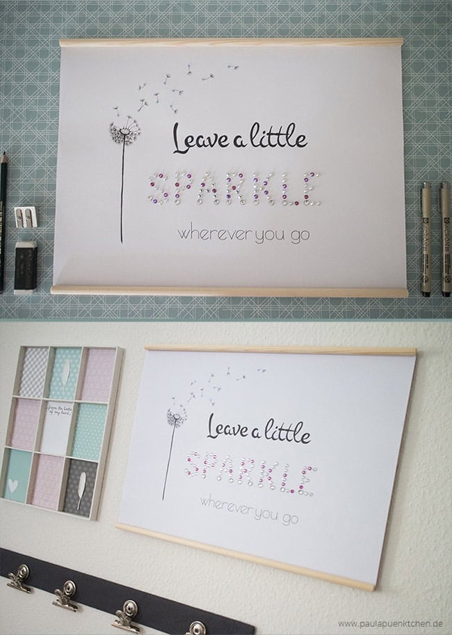 Wanddeko: Handlettering mit Strasssteinen