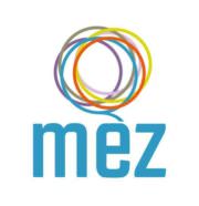 Farbenfrohes Logo mit kreisförmigen Linien und dem Schriftzug 'mez' für Handmade Kultur, symbolisiert kreative Handwerkskunst und Gemeinschaft.