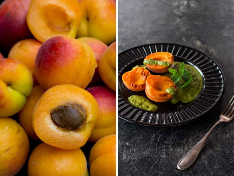 Sommer Dinner-Dessert: Gegrillte Aprikosen mit Minz-Mandelpesto