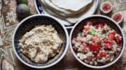 Orientalisches Abendessen - Couscous-Salat, Hummus und Fladenbrot