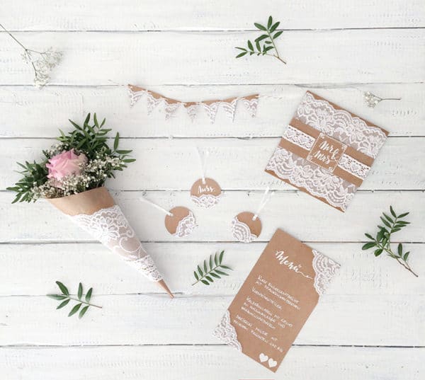 5 DIY Ideen für eine vintage / romantische Hochzeit - mit Spitze und Kraftpapier