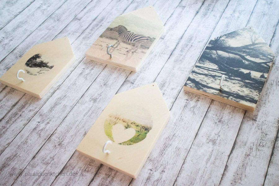 DIY-Schlüsselhaken: Holzhäuschen mit Foto Transfer