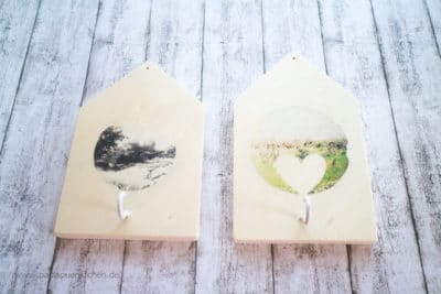 DIY-Schlüsselhaken: Holzhäuschen mit Foto Transfer