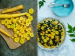 Quiche mit frischem Spinat, Zucchini und gelben Möhren